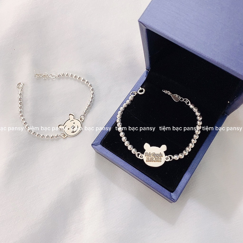 Lắc bạc đeo tay, chân trẻ em hình gấu Pood dễ thương - Vòng bạc cho bé thật an toàn, miễn phí khắc tên