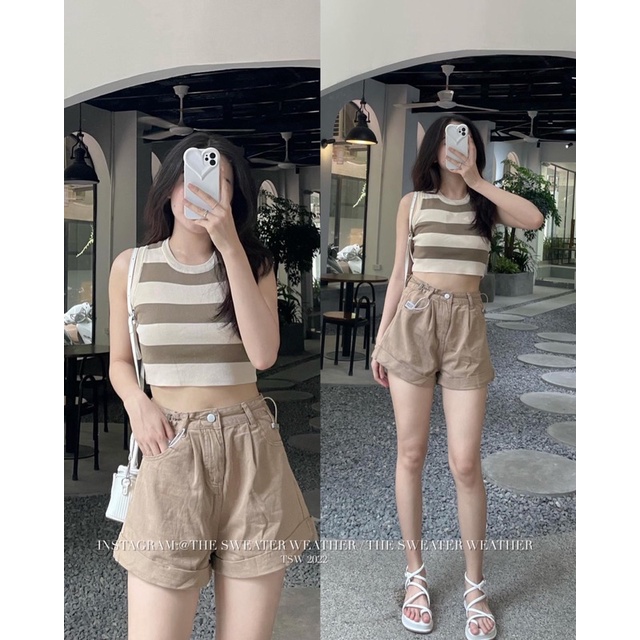 [Ảnh thật/Videp]Quần short jean tôn dáng rút chun eo phía hông xinh xắn Quần sooc bò Quảng Châu