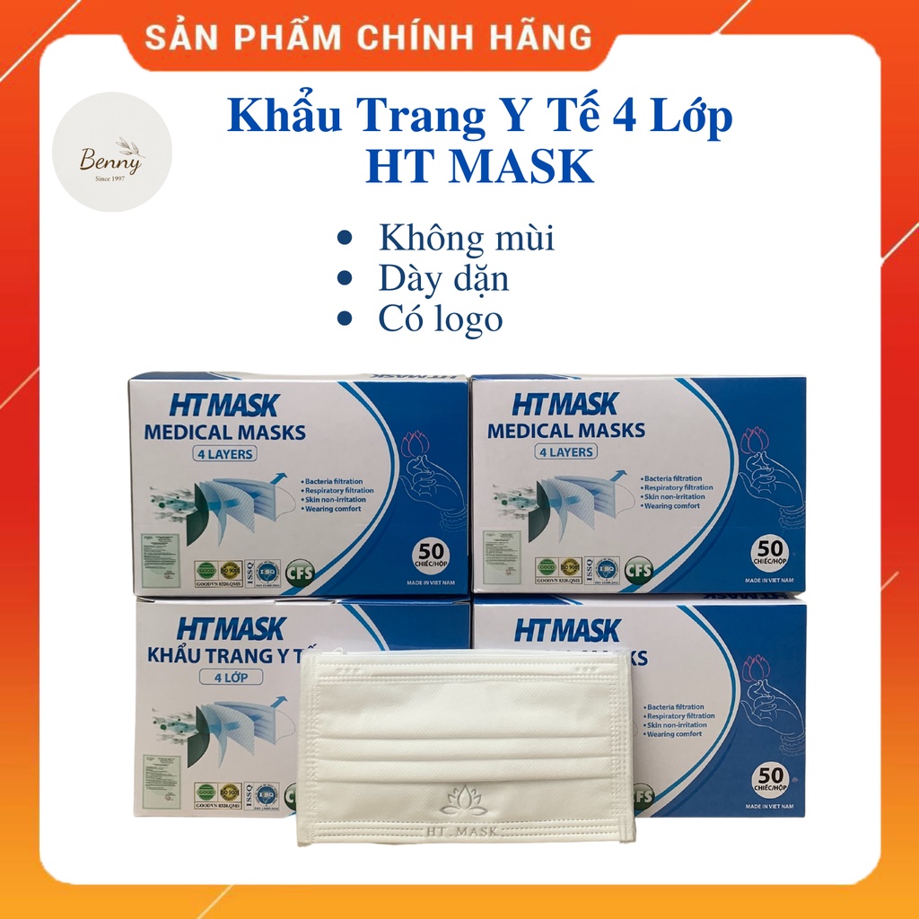 Khẩu Trang Y Tế HT MASK 4 lớp - Kháng Khuẩn 99% - Hàng Chính Hãng ĐẢM BẢO CHẤT LƯỢNG