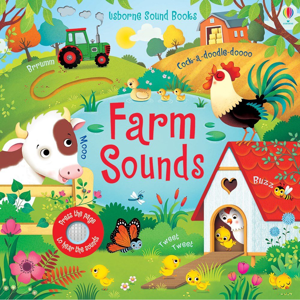 Sách - Usborne Farm Sounds - âm thanh động vật, nông trại, rừng, vườn, sở thú, biển đại dương, nhạc du dương cho bé