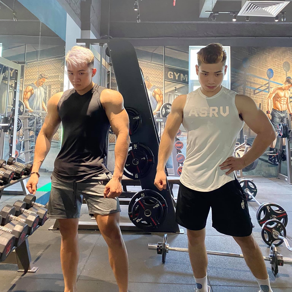 Bộ Quần Áo Gym Nam ASRV Sát Nách Chất Thun Dệt Kim Co Giãn Thoáng Mát Thấm Hút Mồ Hôi