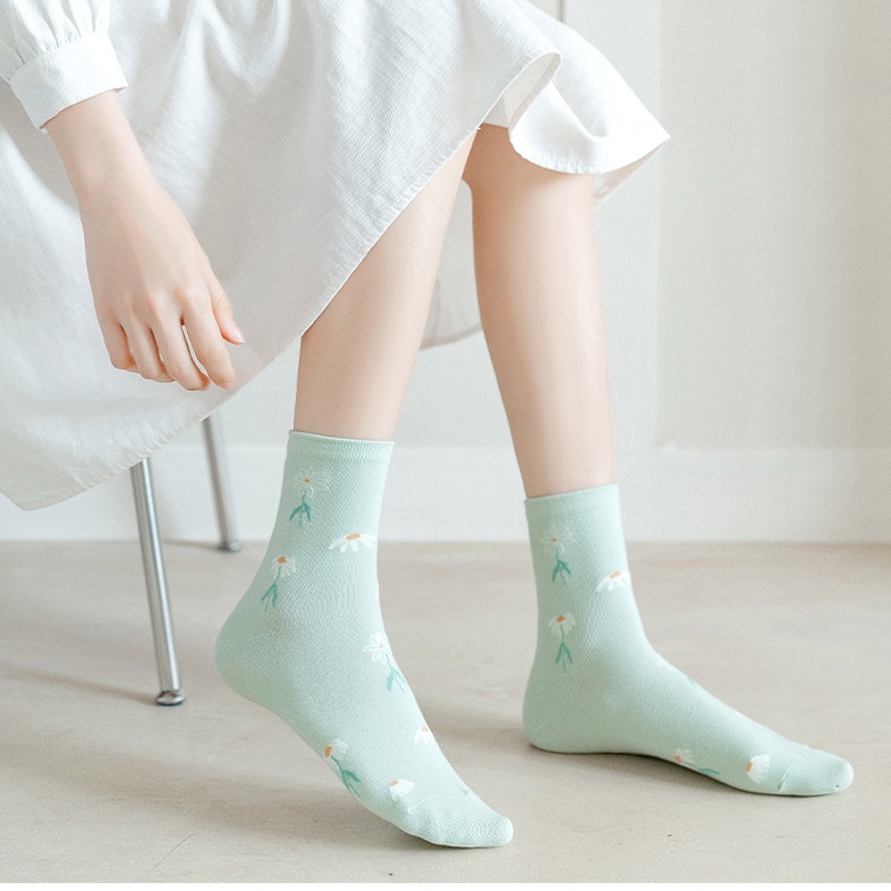 Tất vớ nữ trắng cổ cao bèo nhún chất cotton mềm co giãn thoáng khí phong cách Hàn Quốc tone xanh bơ xinh xắn ABICA TD040