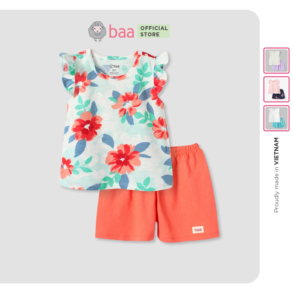 Đồ bộ bé gái BAA BABY cotton cộc tay in họa tiết - GT-DB04C