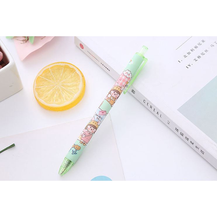 Bút Gel Bấm Hình Cô Gái Mực Đen 0,5mm Dễ Thương H200