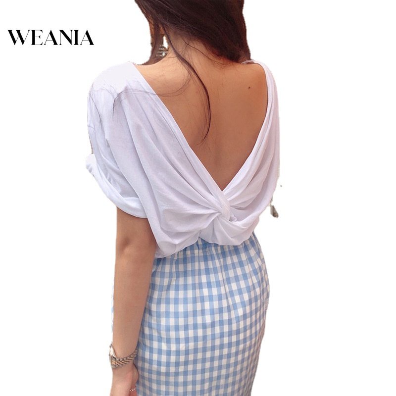 Áo Thun Ngắn Tay Hở Lưng Xếp Ly Quyến Rũ Thời Trang Cho Nữ