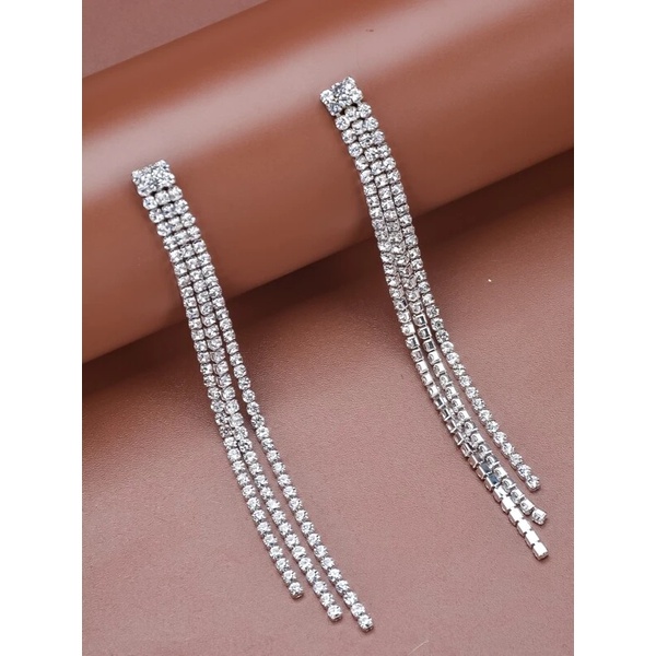 Hoa Tai Dáng Dài Đính Đá Phối Tua Rua Thời Trang Cho Nữ