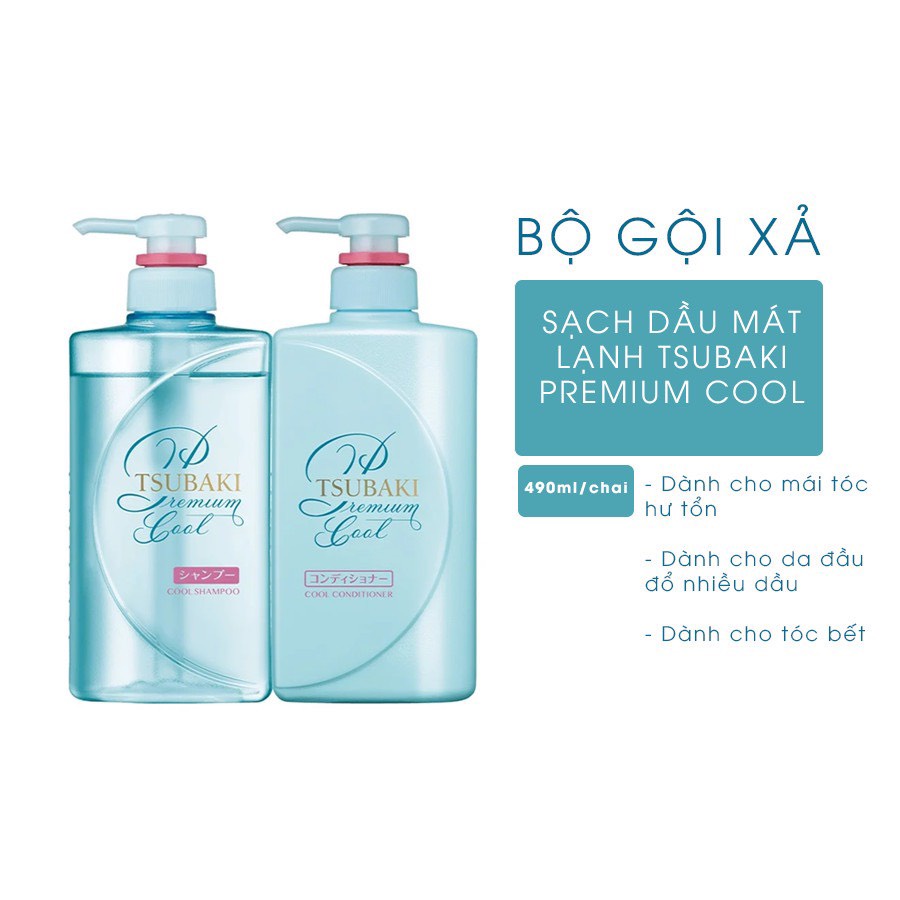 Tsubaki Xanh, Sạch và Mát Lạnh, Phục Hồi Chân Tóc Hư Tổn, Giảm Gàu Và Mượt Tóc