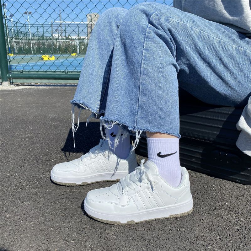 Giày thể thao nữ trắng đế bằng phong cách RETRO đế bánh mì dáng basic cao 3cm