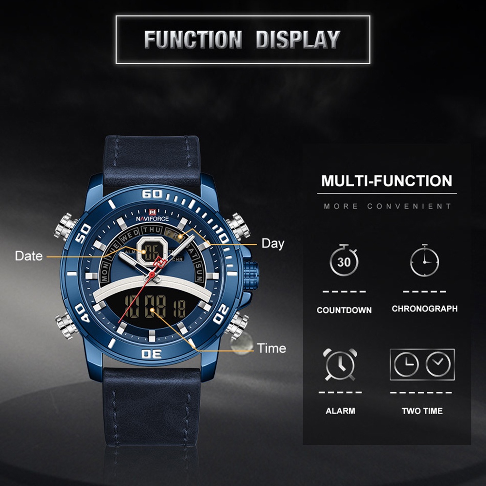 Đồng Hồ Đeo Tay Thạch Anh NAVIFORCE Dây Da Chống Nước Dành Cho Nam