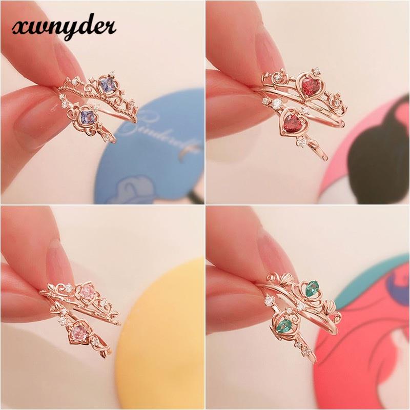 Nhẫn Mạ Bạc 925 Hình Vương Miện Công Chúa Disney Có Thể Điều Chỉnh Kích Cỡ