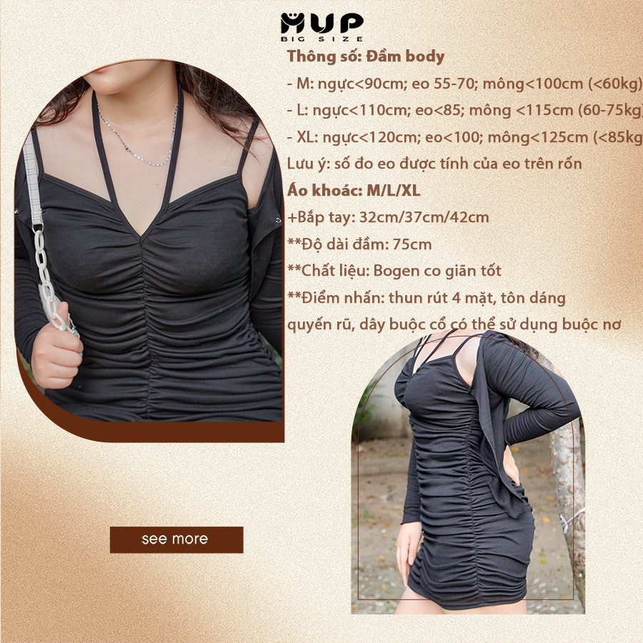 Đầm body bigsize 2 dây sexy đen tôn dáng dây rút MUP Bigsize DBD01 | BigBuy360 - bigbuy360.vn