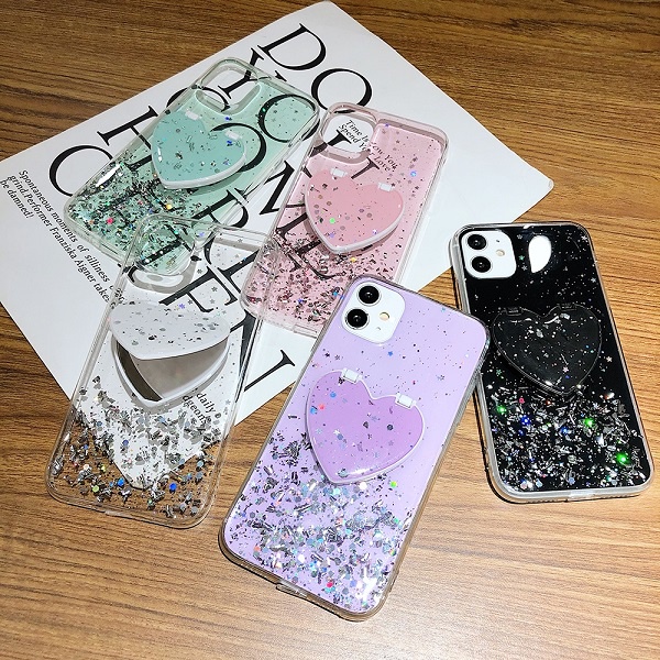 Ốp Điện Thoại Đính Kim Tuyến Có Gương Trái Tim Cho IPhone 11 12 Pro Max X XR XS Max 6 7 8 Plus SE 2020