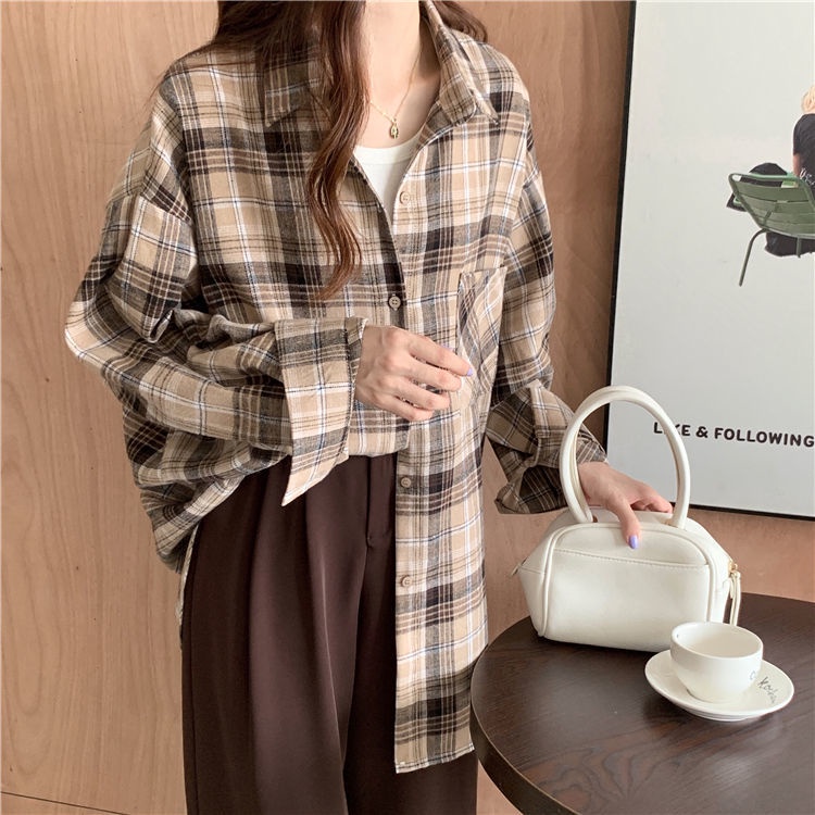Áo Khoác Sơ Mi Dáng Rộng Kẻ Sọc Kiểu Cổ Điển Thời Trang Mùa Thu Cho Nữ
