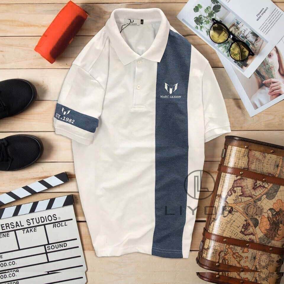 Áo thun nam (DEALSHOCK) có cổ cao cấp thêu họa tiết đơn giản phối màu độc đáo - Liyor - ACB4037