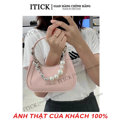 Túi Xách Nữ CNK Màu Hồng Charles & Keith Mini Hạt Ngọc Kèm Nơ Mẫu Full Box Hot 2022 - TX48