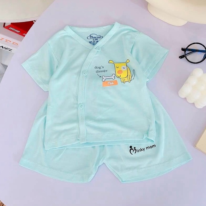 Bộ cộc minky mom cúc chéo thun lạnh, bộ côc cúc chéo cho bé trai bé gái