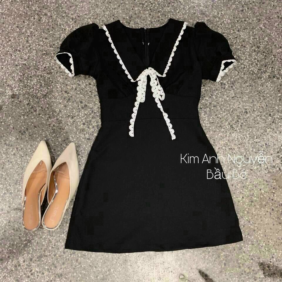 Đầm ulzzang🌸FREESHIP🌸 Đầm nữ, váy nữ dáng xòe màu đen cổ sen thắt nơ xinh xắn | BigBuy360 - bigbuy360.vn