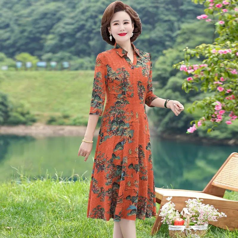 Hàng Có Sẵn Giao Hàng Ngay Lập Phương#Đầm Dài Qua Gối Dáng Ôm Phong Cách Phương Tây Thời Trang Mùa Thu Cao Cấp Dành Cho Nữ Trung Niên 8 / 6yy