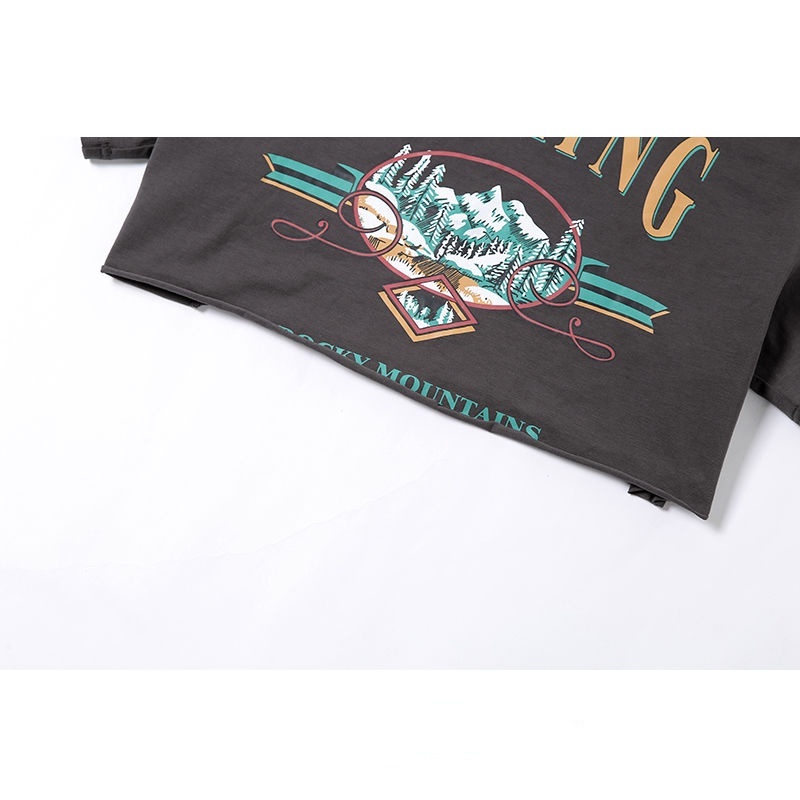 Áo thun nữ dáng lửng cổ tròn in chữ thời trang phong cách retro