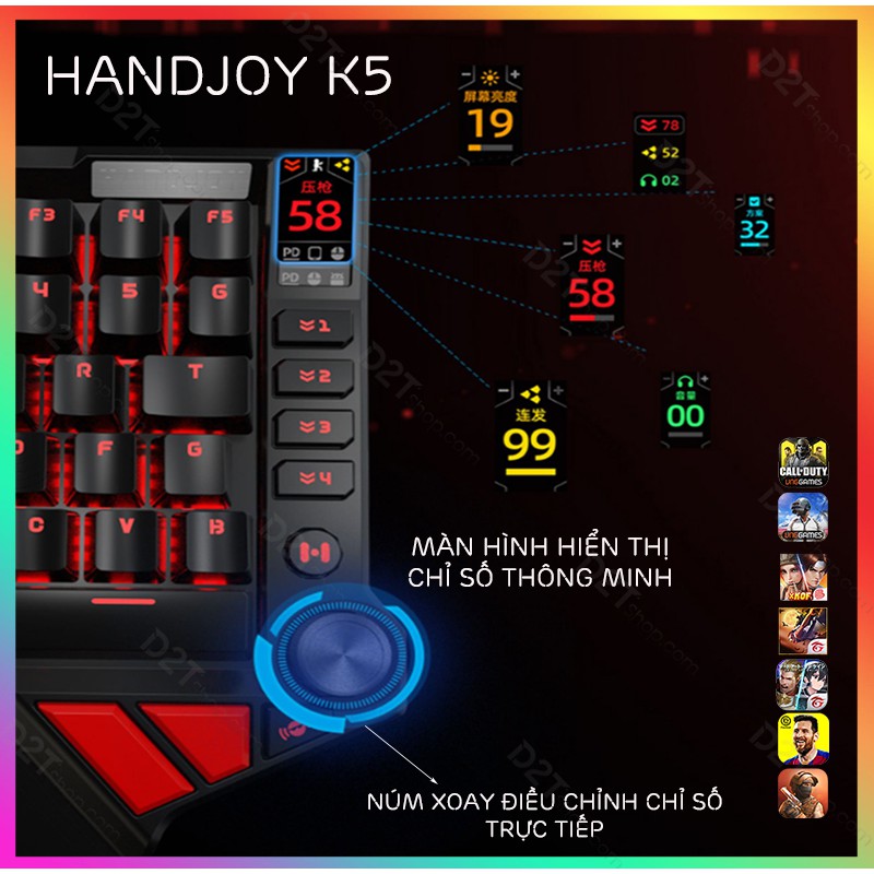 [BẢN ĐỘ GHÌM TÂM] HANDJOY K5 -BÀN PHÍM CHƠI PUBG, COD