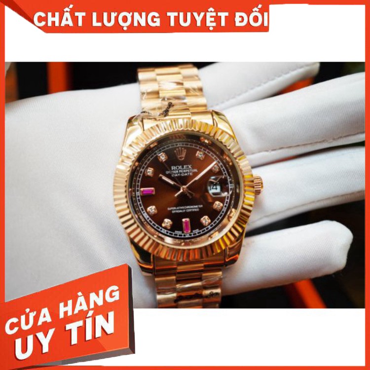 (Rolex.viền trơn) Đồng hồ Nam rolex,nâu cafe chất, dây đúc không gỉ, máy nhật -Rl.dongho