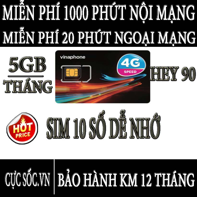 Sim 4G Vinaphone Vina HEY90, Tặng 5GB/Tháng + Miễn Phí Nghe Gọi