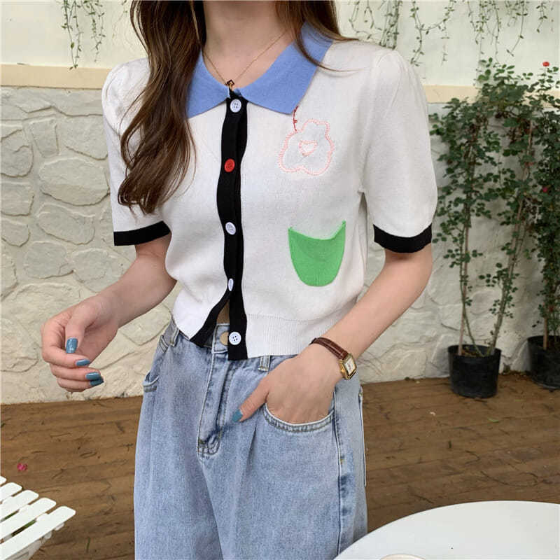 Áo Thun Polo Ngắn Tay Thêu Hoa Phong Cách Hàn Quốc Thời Trang Mùa Hè Mới 2021 | BigBuy360 - bigbuy360.vn