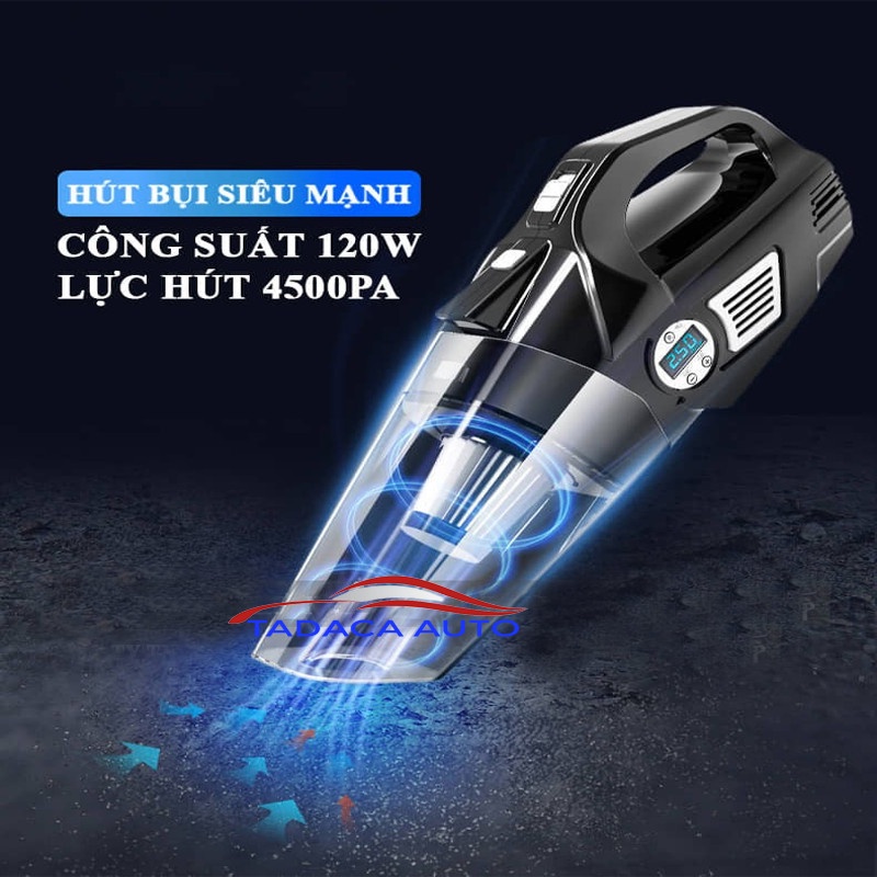 Máy hút bụi ô tô Aikesi Nhật Bản - Máy bơm lốp ô tô đa năng 4 trong 1 - Hút bụi, Bơm lốp, Đo áp suất lốp, Đèn pin TADACA