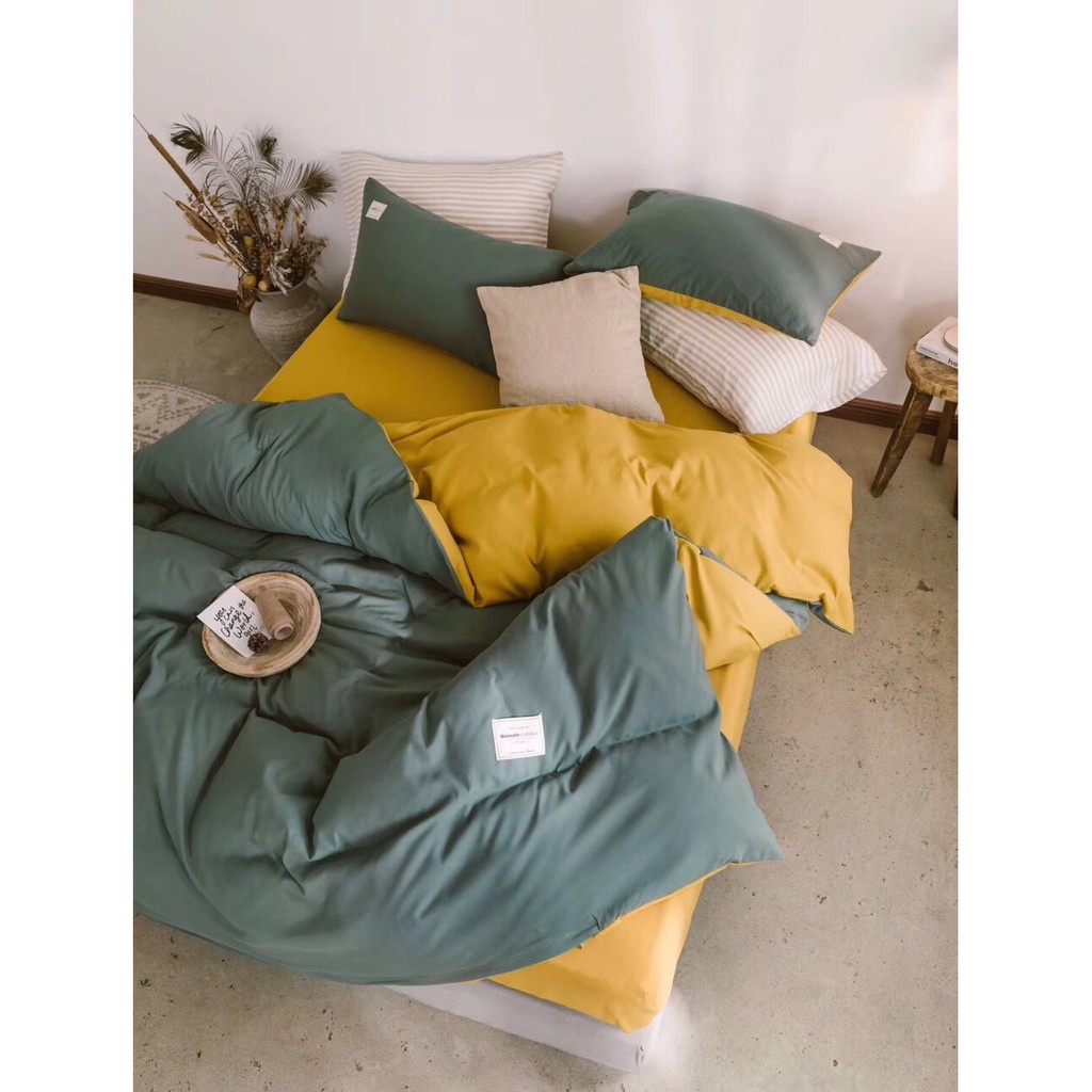 Bộ Chăn Ga Cotton Tici Phối Màu, Vải Mềm,Mát,(Không bao gồm ruột, Bo Chun Ga Miễn Phí Đủ Size)