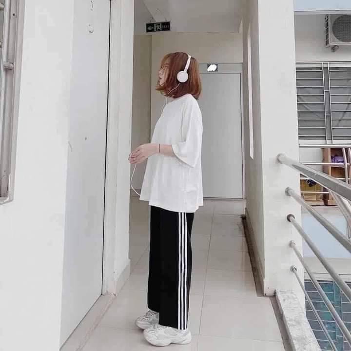 Quần ống rộng 3 sọc TH HOUSE Quần thể thao Siêu rẻ vải sạn tàu hot mặc 4 mùa, from to rộng dài 95cm