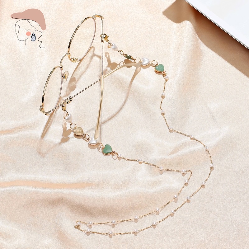 Dây Đeo Mắt Kính Hình Trái Tim Đính Ngọc Trai Nhân Tạo Thời Trang
