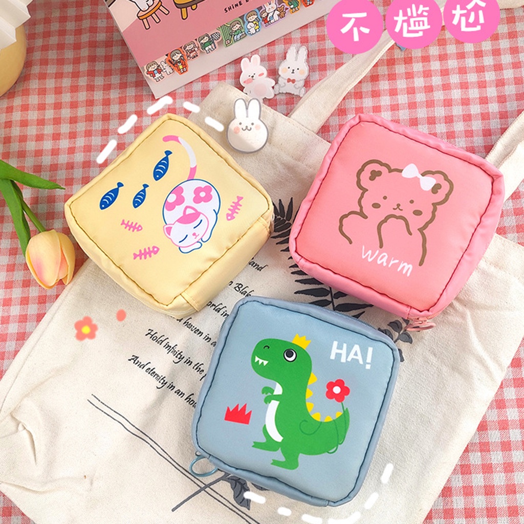 Letit Túi đựng khăn ăn vệ sinh hoạt hình xách tay túi lưu trữ đựng tampon túi đựng tiền xu