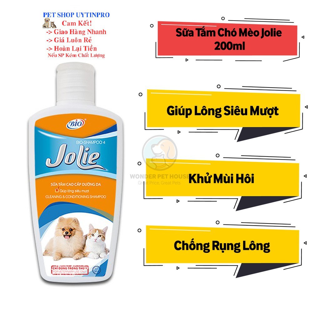 SỮA TẮM SIÊU MƯỢT LÔNG VÀ KHỬ MÙI HÔI CHO CHÓ MÈO THÚ CƯNG PET Bio Jolie chai 200ml