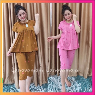 ﹍▧✙Bộ đồ bầu và sau sinh LỬNG TIM CỔ BÈO kéo khóa cho con bú_chất cotton mềm mát