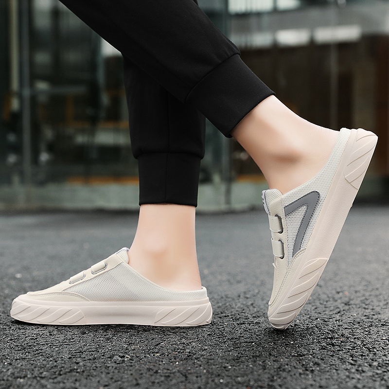 Giày Lười Vải Canvas Phối Da Mỏng Thoáng Khí Không Gót Thời Trang Mùa Hè Cho Nam