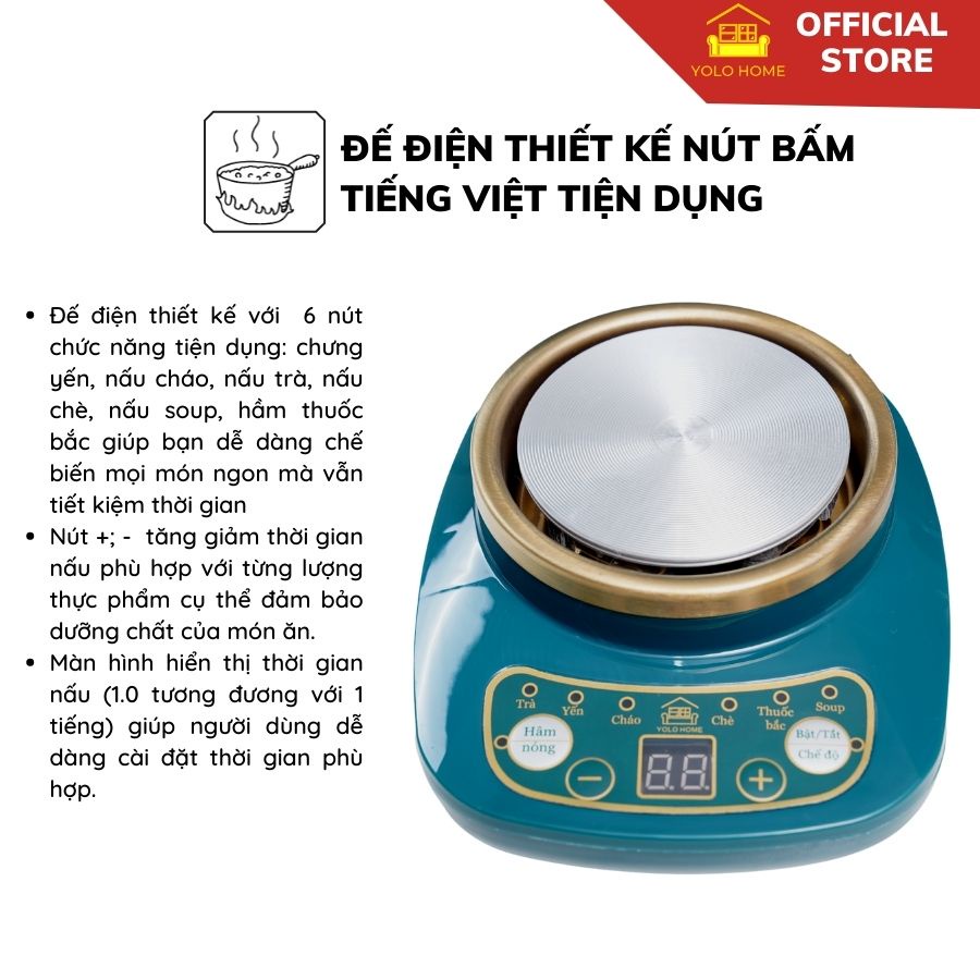 [Mã BMBAU50 giảm 10% đơn 99k] Đế Điện Hầm Đa Năng, Chưng Yến Tiếng Việt Tiện Lợi YOLOHOME