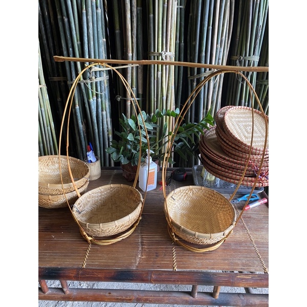 decor tết, bộ quang gánh tre, đồ trang trí phồng nền