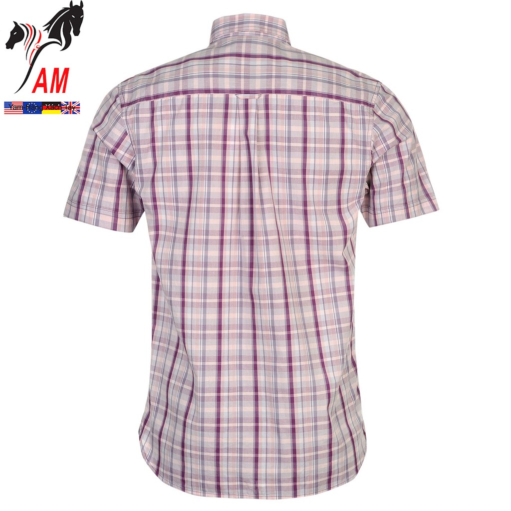 [100% cotton] Áo Sơ Mi Nam Pierre Cardin Check Short Sleeve Shirt Mens Cao Cấp ( Purple/Pink - size EU - UK )