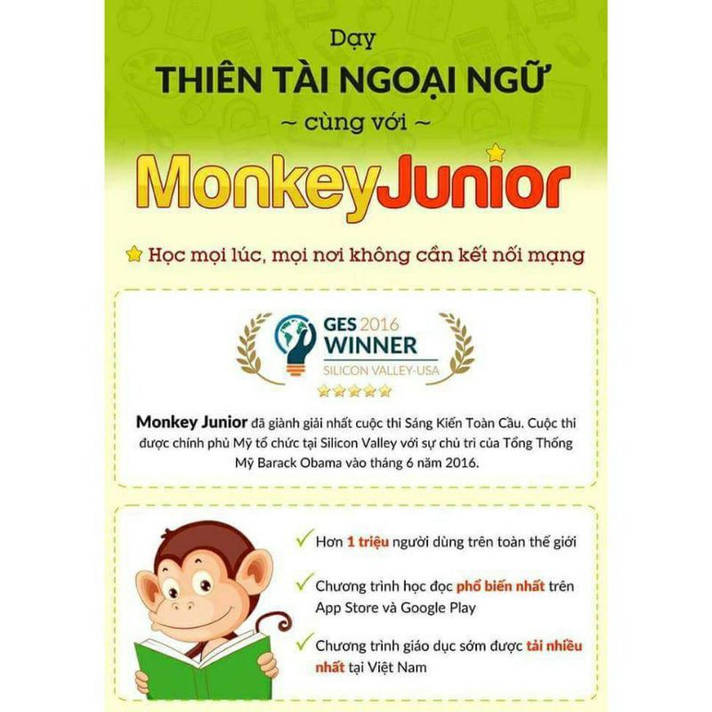 Monkey Junior 1 năm tặng bộ thẻ 4 chủ đề