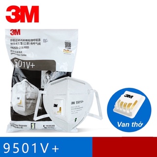 Khẩu trang 3M N95 9501v+, 9501+ chống bụi mịn PM2.5, dây thun đeo tai, hàng chính hãng