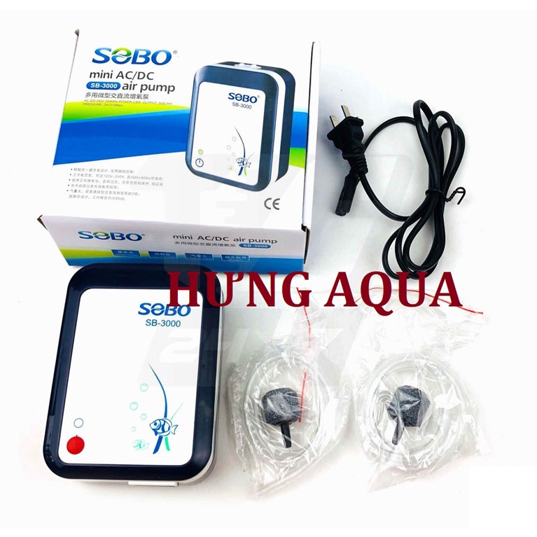 Sủi oxy, máy sủi oxy tích điện Sobo SB-3000 / SB-40000 2 vòi, chạy êm, bền bỉ kèm phụ kiện (hàng chính hãng)