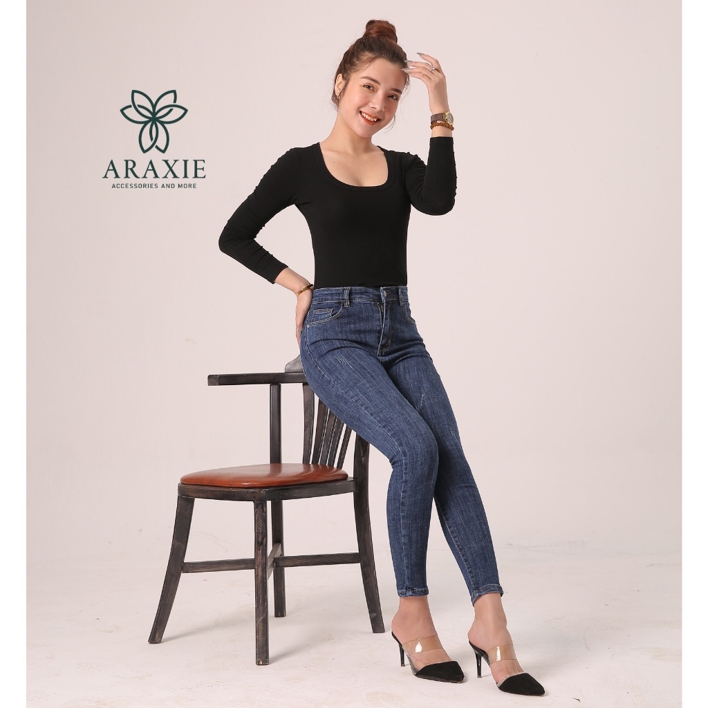 Quần Jean Skinny Nữ Lưng Cao Araxie Quần bò nữ ôm cạp cao màu xanh xước Co Giãn 4 Chiều Tôn Dáng JASKX10 | BigBuy360 - bigbuy360.vn