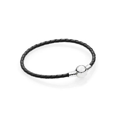 Pandora Vòng Tay Da Bạc 925 Đính Hạt Tròn Thời Trang