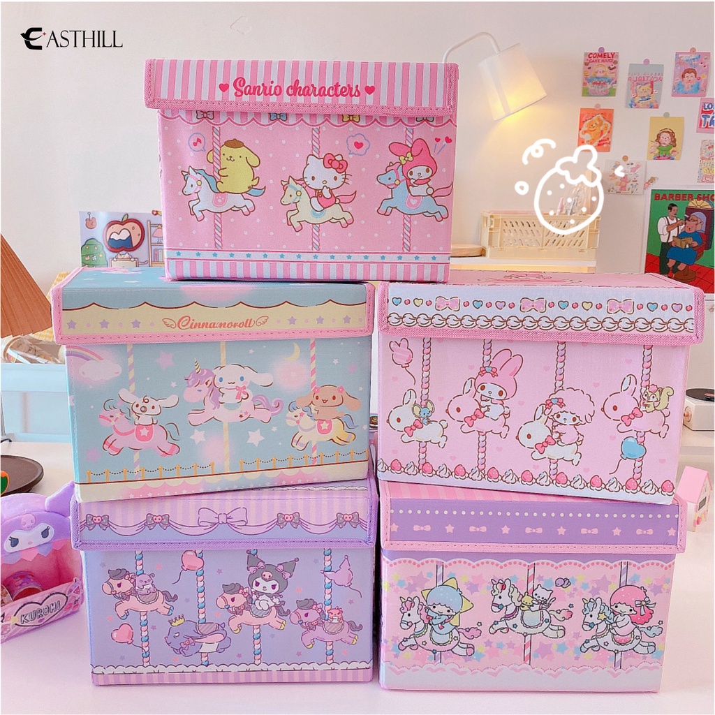 Giỏ Đựng Đồ Chơi Bằng Vải Hình Vuông Cỡ Lớn In Họa Tiết Hoạt Hình My Melody Kuromi Đáng Yêu Có Thể Gập Gọn Sắp Xếp Gọn Gàng Cho Phòng Ngủ