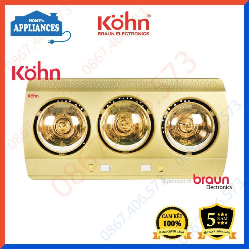 Đèn Sưởi Nhà Tắm KOHN 3 Bóng , hoặc 2 Bóng Chính Hãng - Tem Chống Hàng Giả