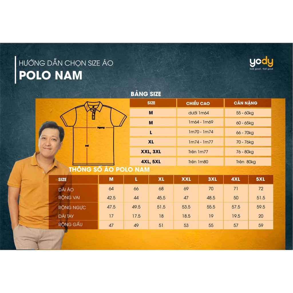 Áo Polo YODY nam phối bo thoáng mát thấm hút mồ hôi APM4053