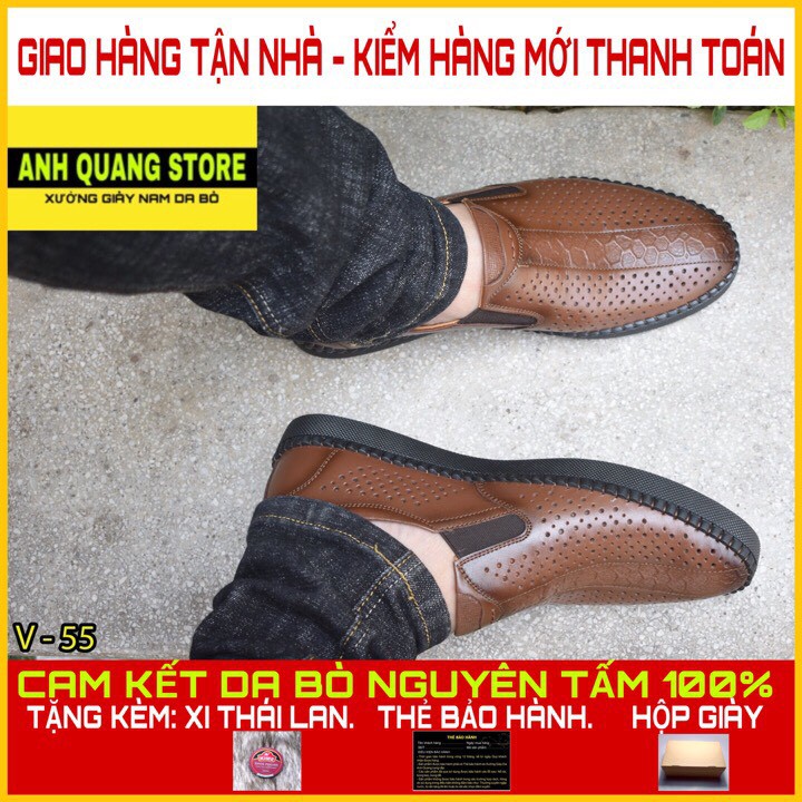 Giày lười nam mùa hè HQC SHOES chất liệu da bò thật đế khâu chắc chắn HQ018