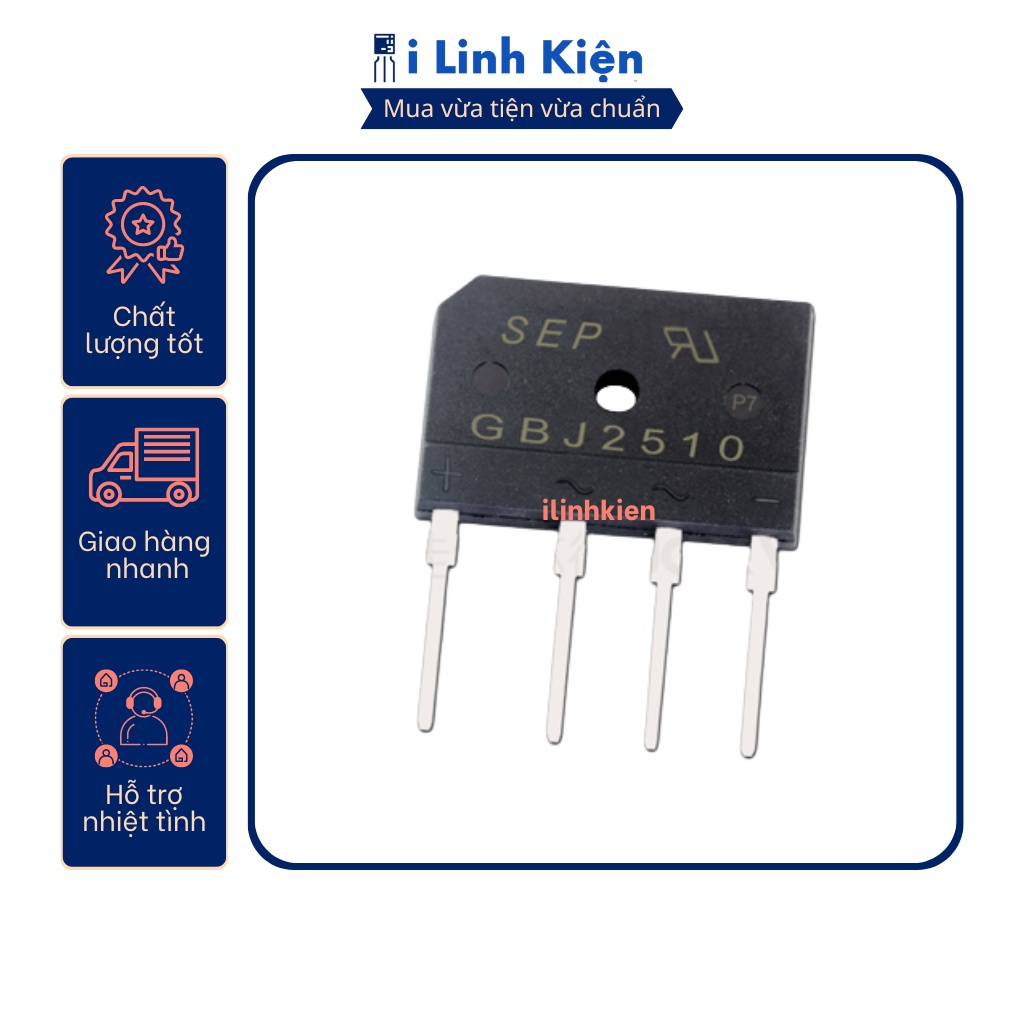 GBJ2510 Diode cầu 25A 1000V chính hãng SEB Đài Loan