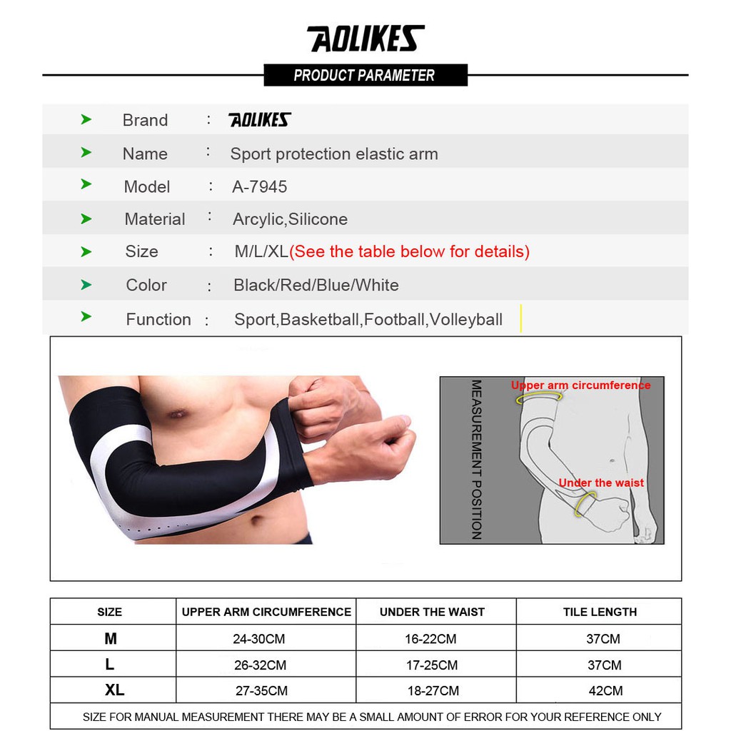 Bộ 2 ống bảo vệ khuỷu tay AOLIKES A-7945 co dãn thoáng khí Sport protection elastic arm