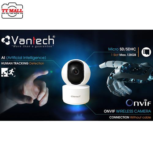 Camera AI Wifi 4MP VANTECH AI-V2010C Đàm thoại 2 chiều - Báo động về điện thoại - Tặng kèm thẻ nhớ tùy chọn